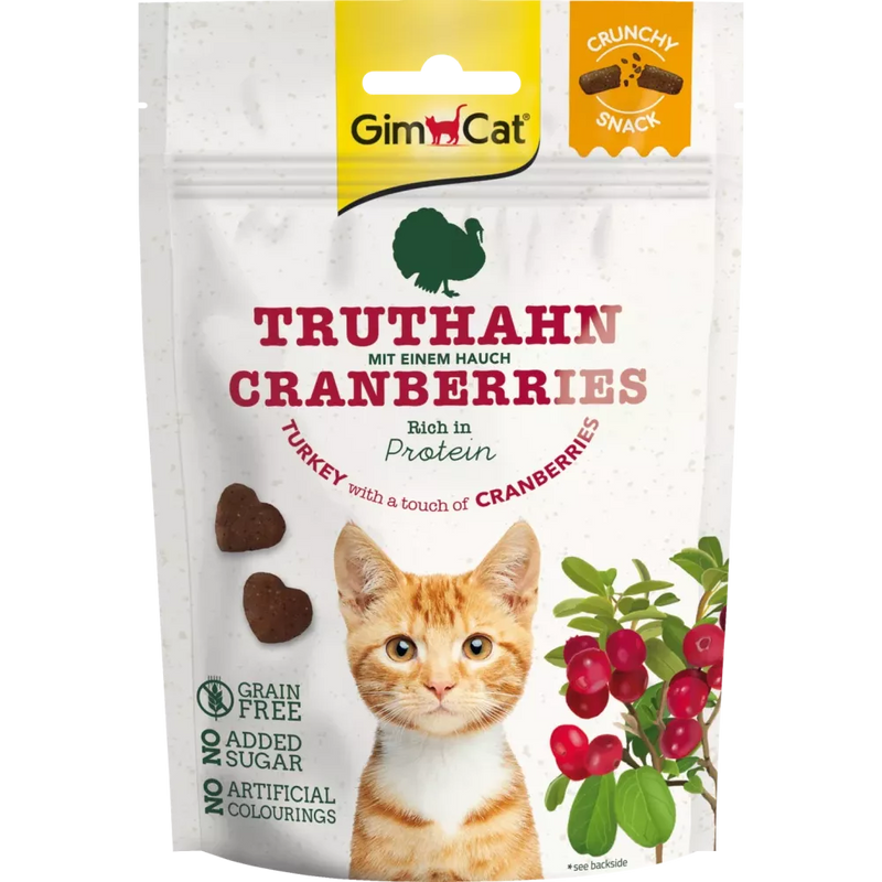 GIMCAT Snack voor katten, Crunchy Snack met Kalkoen & Cranberries, 50 g