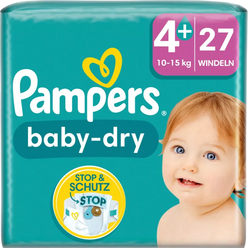 Pampers Luiers Baby Dry Gr.4+ Maxi Plus (10-15 kg), 27 stuks.