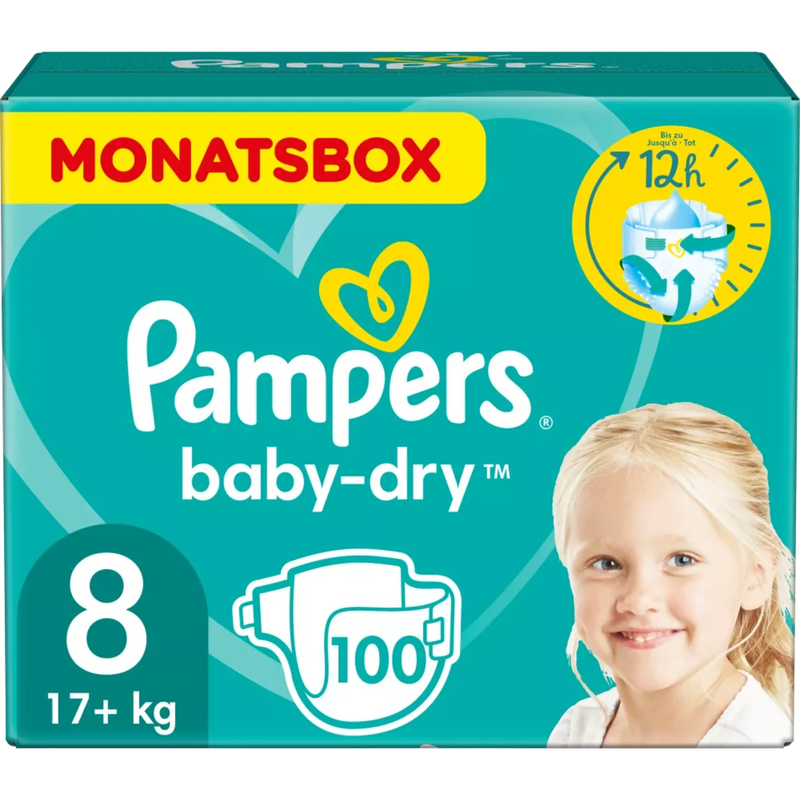 Pampers Luiers Baby Dry Gr.8 Extra Large, 17+kg, maandbox, 100 stuks
