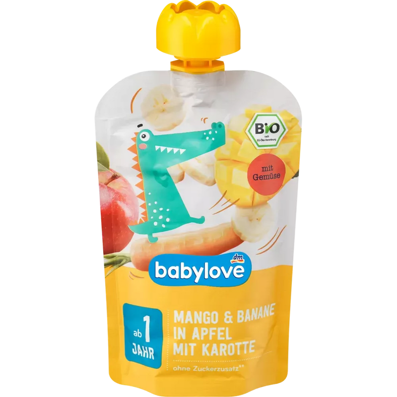 babylove Quetschie Mango & Banaan in Appel met Wortel vanaf 1 jaar, 100 g