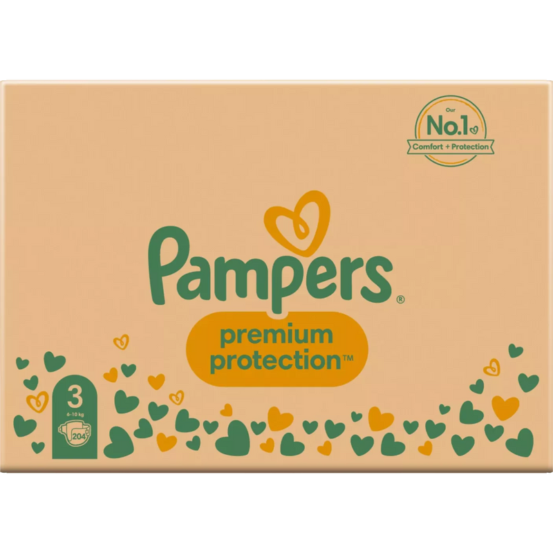 Pampers Luiers Premium Protection maat 3 Midi, 6-10kg, maandbox, 204 stuks
