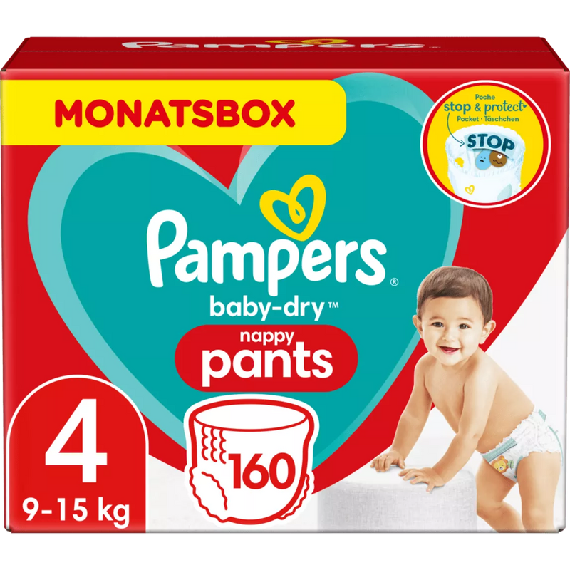 Pampers Broek Baby Dry, maat 4, maxi, 9-15kg, maandpakket, 160 stuks