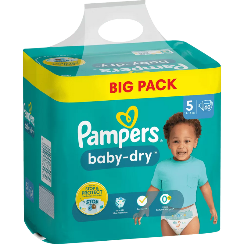 Pampers Luiers Baby Dry maat 5 Junior (11-16 kg), grootverpakking, 60 stuks.
