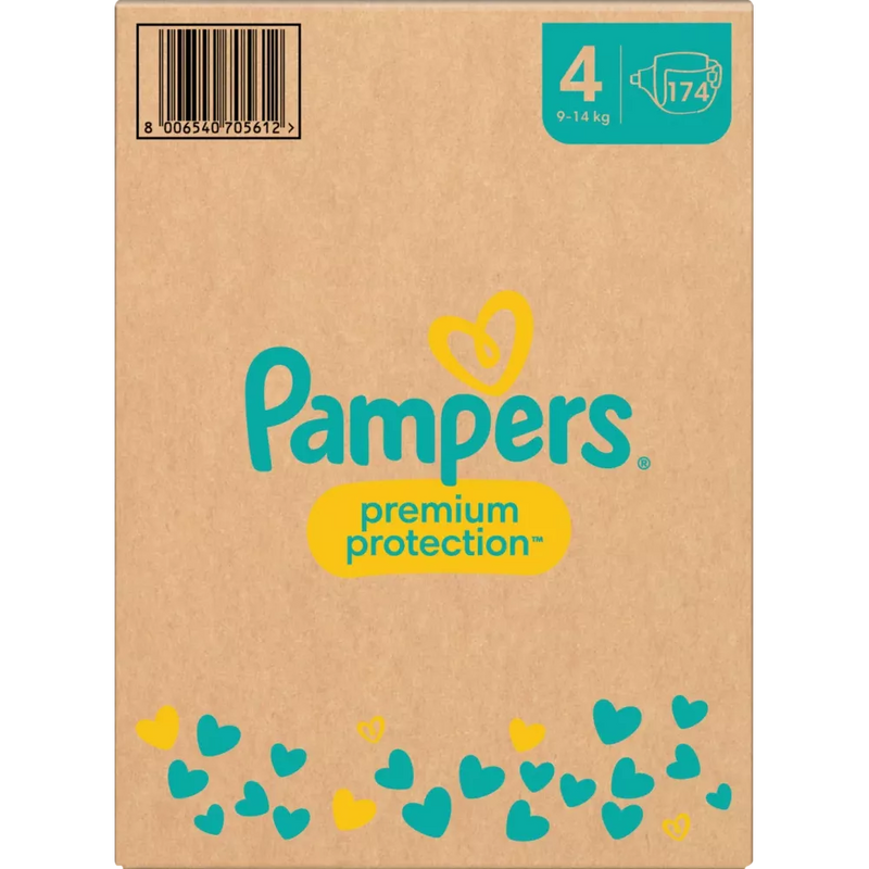 Pampers Luiers Premium Protection Gr.4 Maxi (9-14 kg), maandelijkse doos, 174 stuks.
