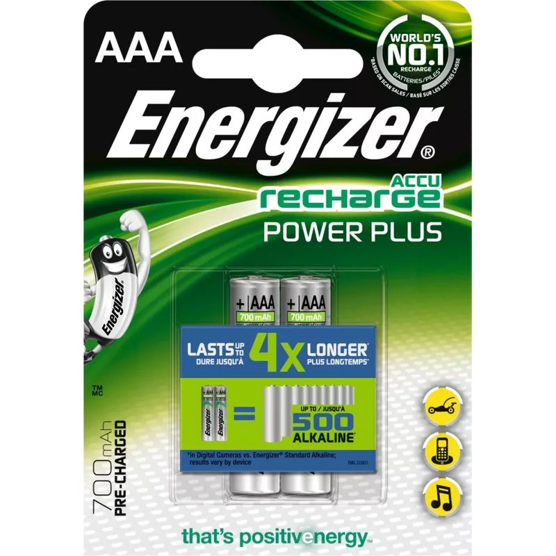 Energizer Oplaadbare batterijen Power Plus AAA 700 mAh, 2 stuks