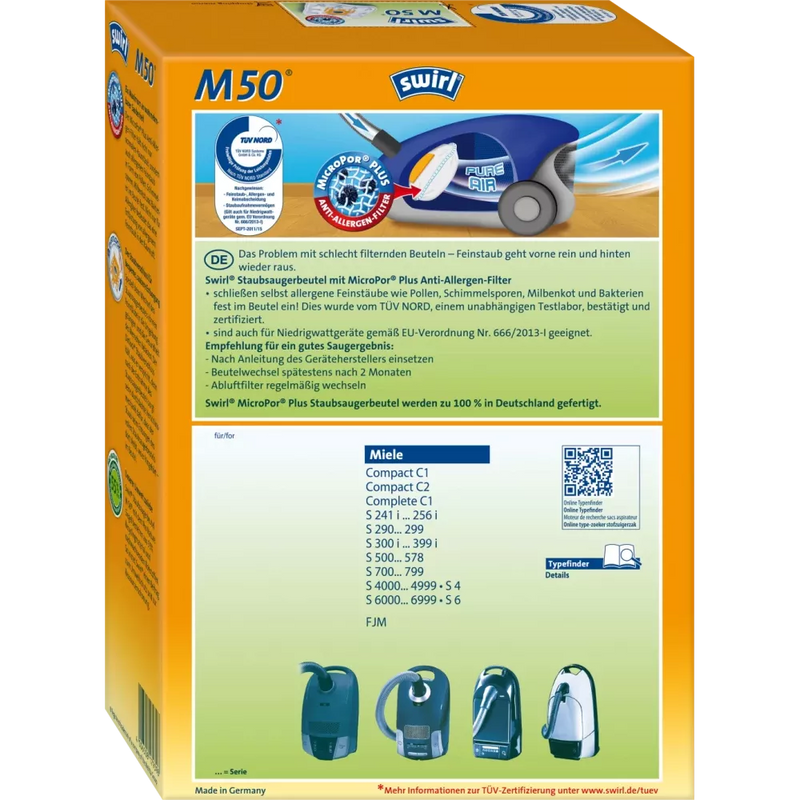 Swirl Stofzuigerzak M50 MicroPor Plus incl. 1 filter, 4 stuks