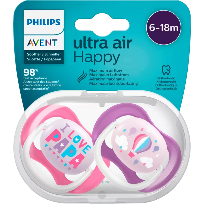 Philips AVENT Fopspeen ultra air silicone, roze/paars, 0-6 maanden, 2 stuks