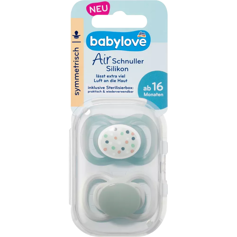 babylove Fopspeen Air silicone symmetrisch, groen, maat 3, vanaf 16 maanden, 2 st.