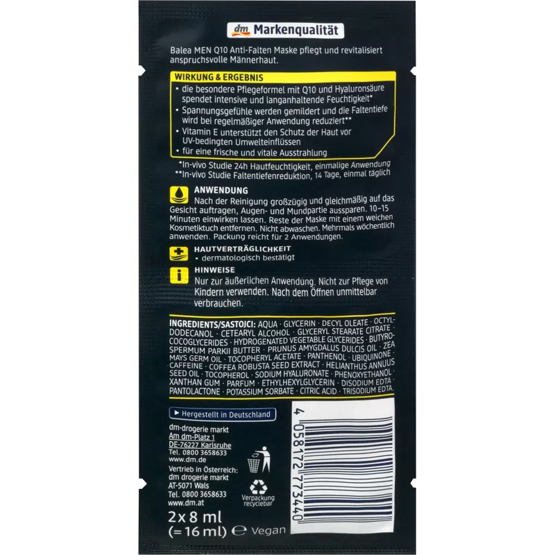 Balea MEN Gezichtsmasker Q10 Anti-Rimpel, 16 ml