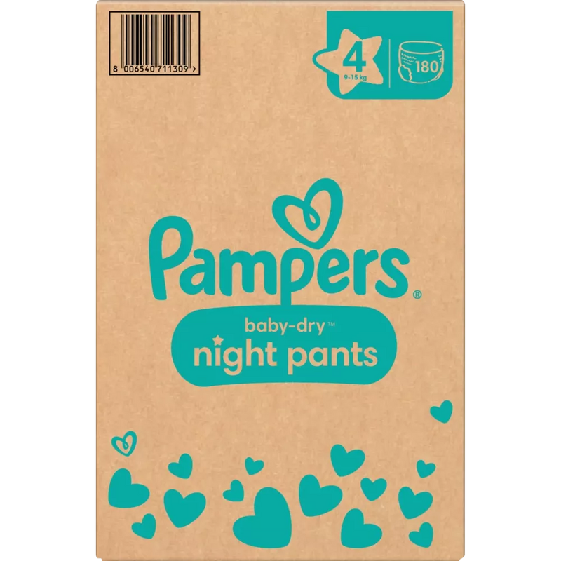 Pampers Babybroekjes nacht Baby Dry maat 4 (9-15 kg), maandelijkse doos, 180 stuks.