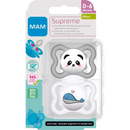 MAM Tétine à Ventouse Supreme Silicone, Gris/Blanc, 0-6 Mois, Lot de 2.