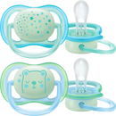 Philips AVENT Soother ultra air night silicone, blauw/groen, 0-6 maanden, 2 stuks.