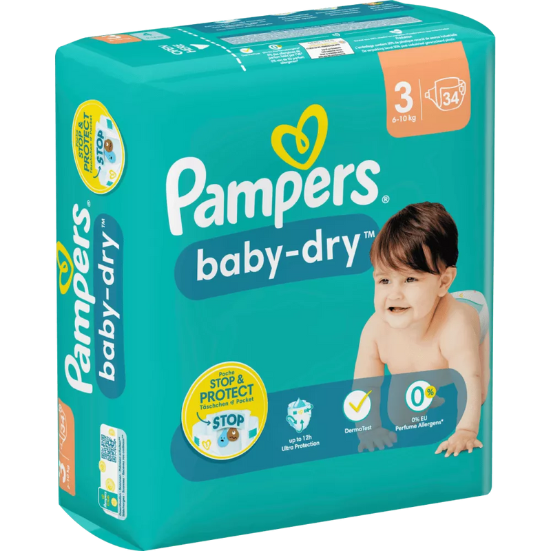 Pampers Luiers Baby Dry maat 3 Midi (6-10 kg), 34 stuks.
