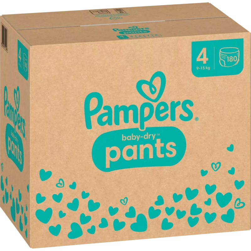 Pampers Babybroekjes Baby Dry Gr.4 Maxi (9-15 kg), maandelijkse doos, 180 stuks.