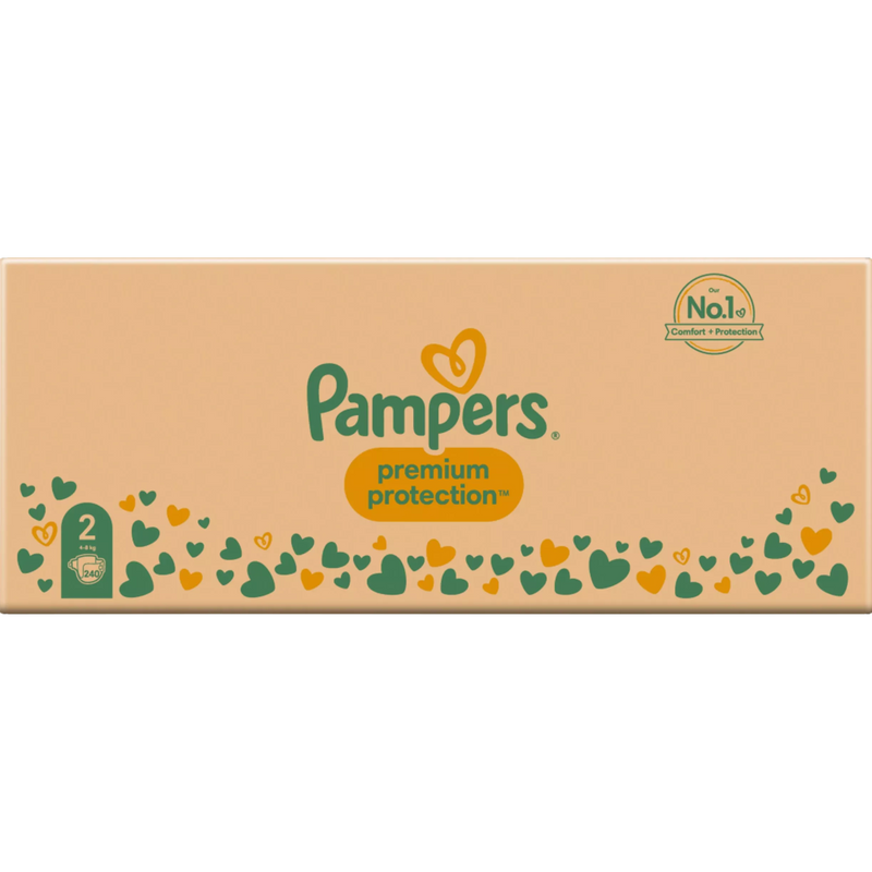 Pampers Luiers Premium Bescherming Nieuwe Baby Maat 2 Mini, 4-8kg, Maandbox, 240 stuks