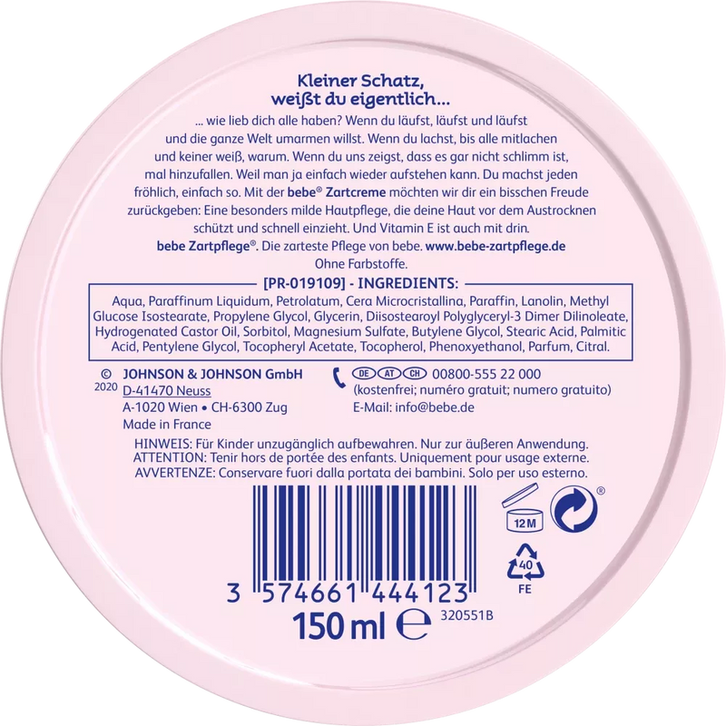 bebe Zartpflege Babycrème Zartcreme met vitamine E, 150 ml
