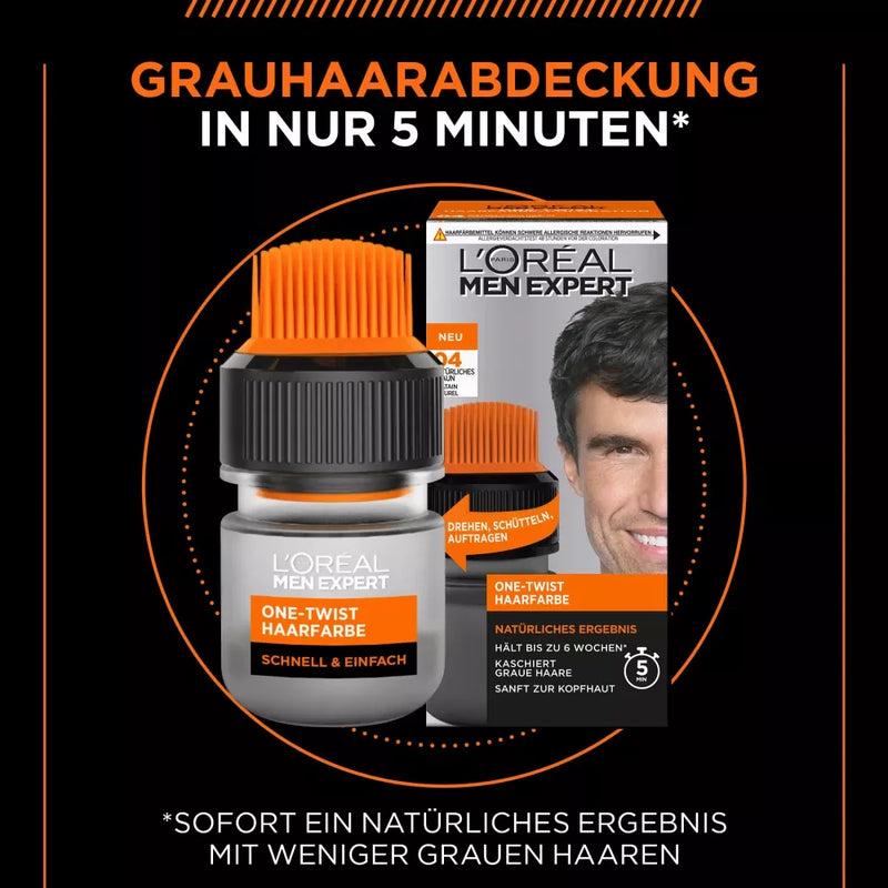 L'ORÉAL PARIS MEN EXPERT Tint One-Twist Haarkleur Natuurlijk Bruin 04, 1 stuk