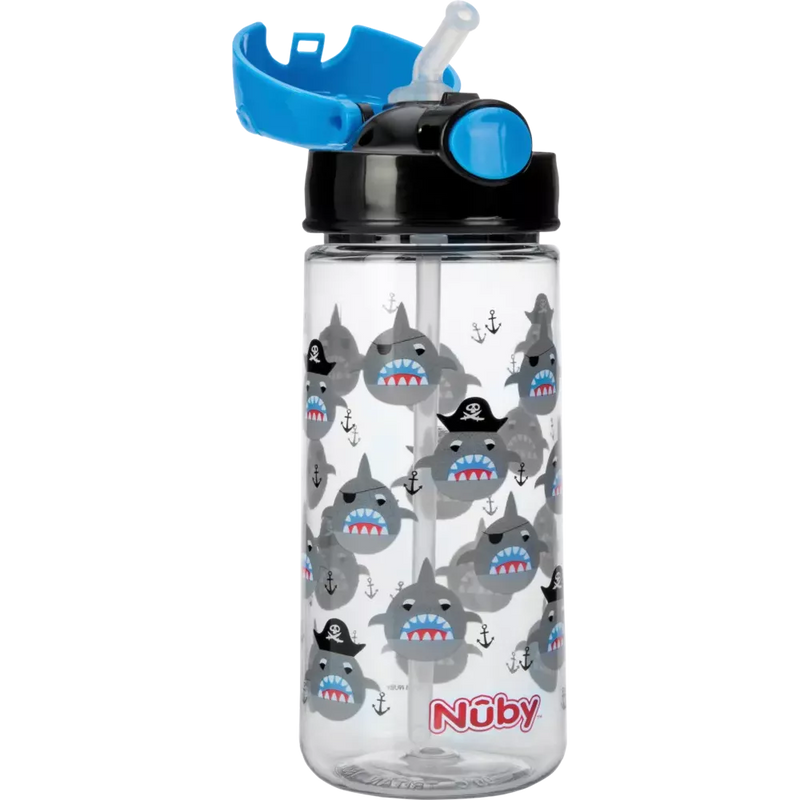 Nuby Beker met Zacht Rietje en Drukknop uit Tritan™ -Haaien, 530ml