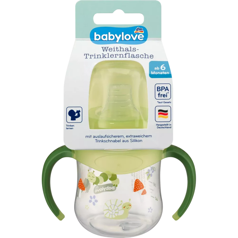 babylove Plastic babyfles brede hals, 150 ml, bos/groen, 1 st