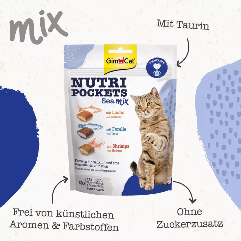 GIMCAT Snack voor katten, Nutri Pockets Zeemix met Zalm, Forel & Garnalen, 150 g