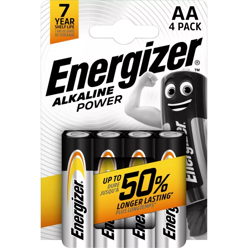 Energizer Batterijen Power Mignon AA Alkali-Mangaan, 4 stuks.