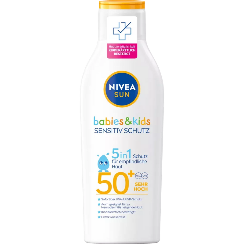 NIVEA SUN Sun Milk Kids, Bescherming & Verzorging gevoelig, SPF 50+, 200 ml