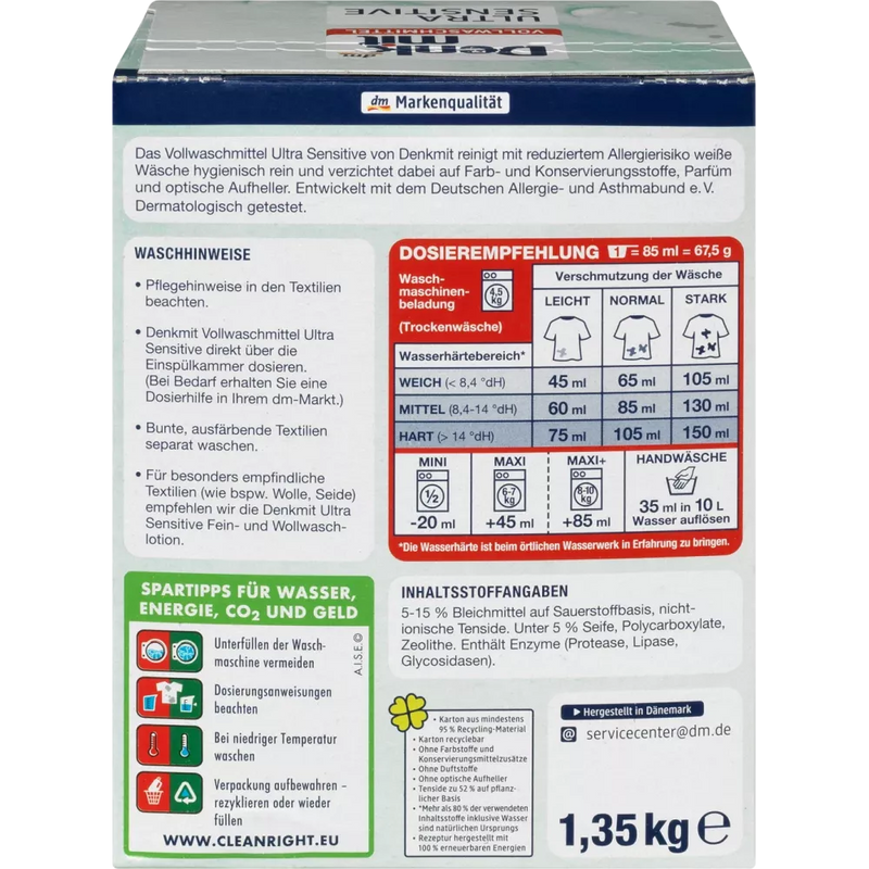 Denkmit Waspoeder Ultra Sensitive voor intensief gebruik, 1.35 kg