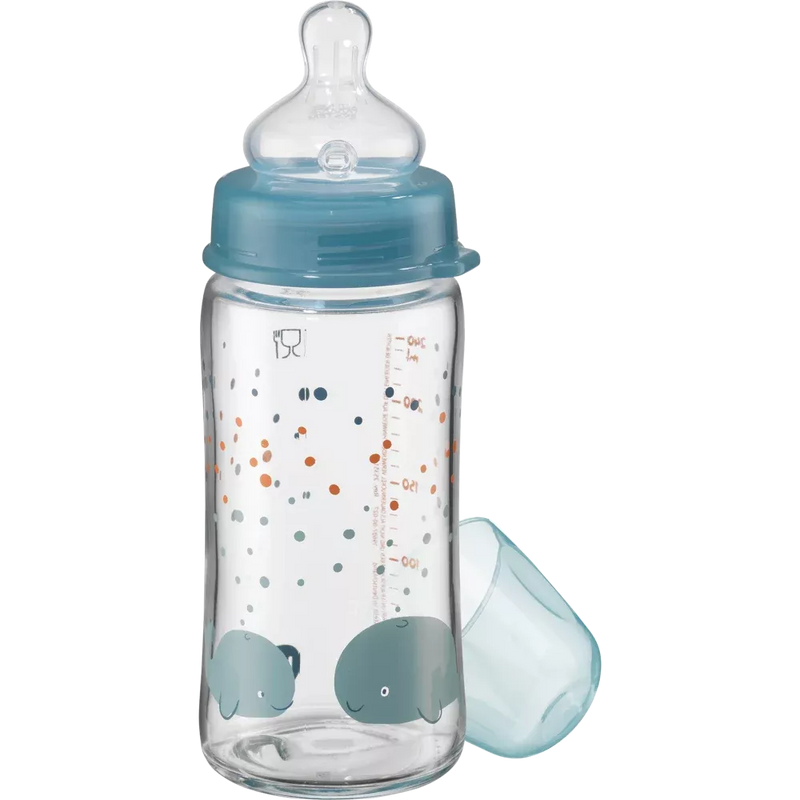 babylove Babyfles brede hals glas, blauw , vanaf de geboorte, 240ml, 1 st