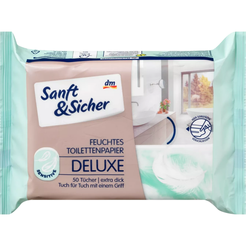 Sanft&Sicher Vochtig toiletpapier Deluxe Sensitive navulverpakking, 50 stuks.