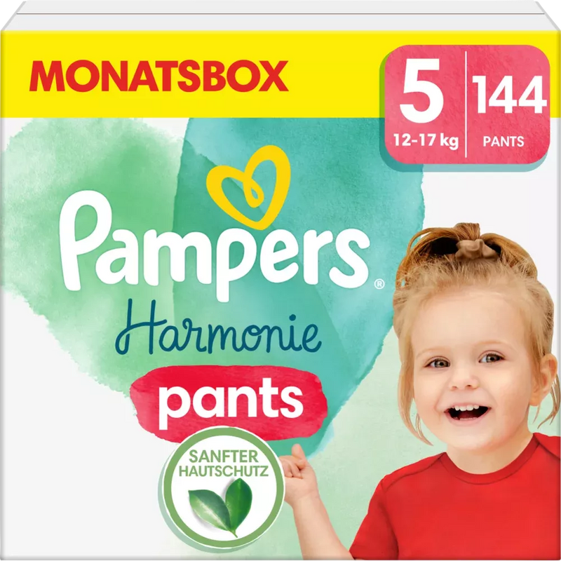 Pampers Babybroek Harmonie maat 5 Junior (12-17 kg), maandelijkse doos, 144 stuks.