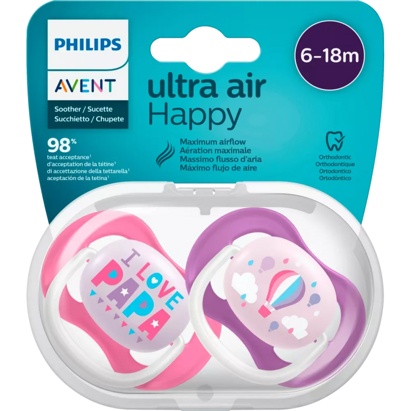 Philips AVENT Fopspeen ultra air silicone, roze/paars, 6-18 maanden, 1 stuk