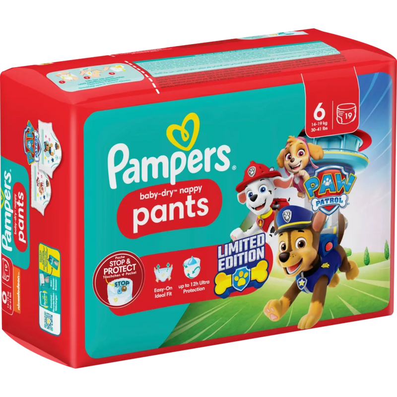 Pampers Baby Broekjes Baby Dry Gr.6 Extra Large (14-19 kg) Limited Edition Paw Patrol, 19 stuks.