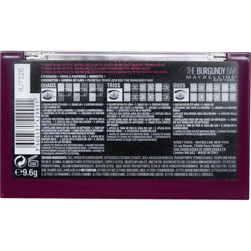 Maybelline New York Oogschaduwpalet Burgundy Bar Palette 04, 10 g