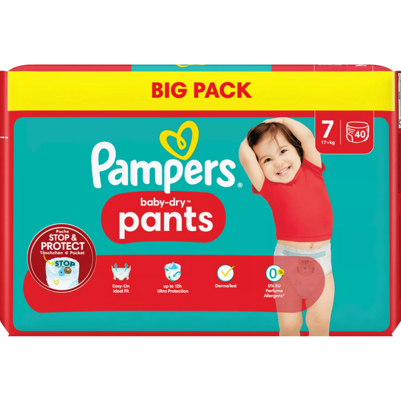 Pampers Babybroekjes Baby Dry Gr.7 Extra Large (17+ kg), Grootverpakking, 40 stuks.