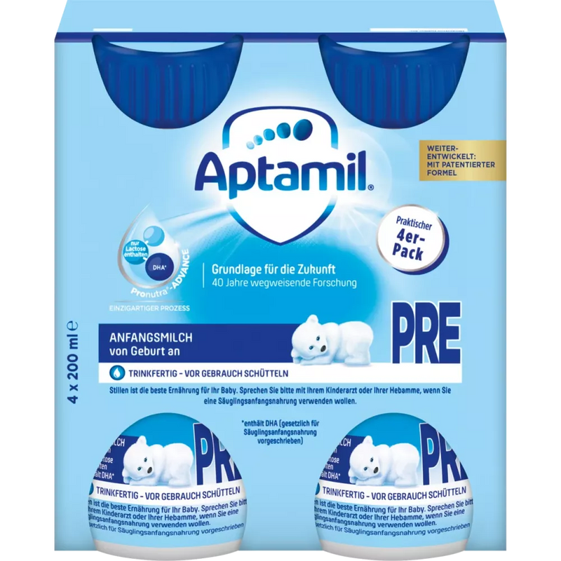 Aptamil Initiële melk Pre klaar om te drinken vanaf de geboorte 4x200ml, 0,8 l