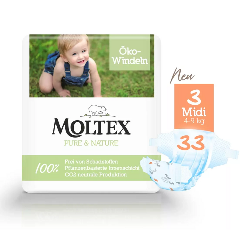 Moltex Luiers Pure & Nature maat 3 Midi (4-9 kg), 33 stuks