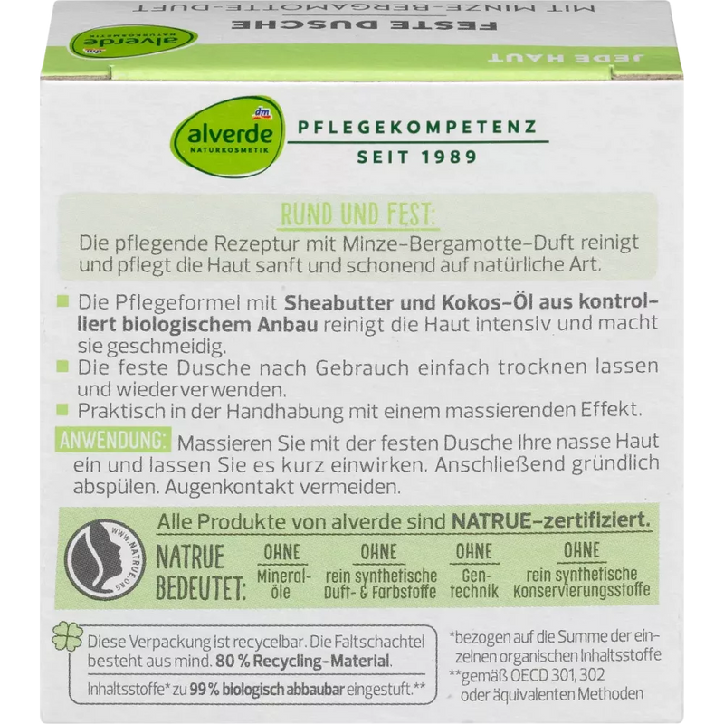 alverde NATURKOSMETIK Douche Solid met munt-ergamotgeur, 60 g