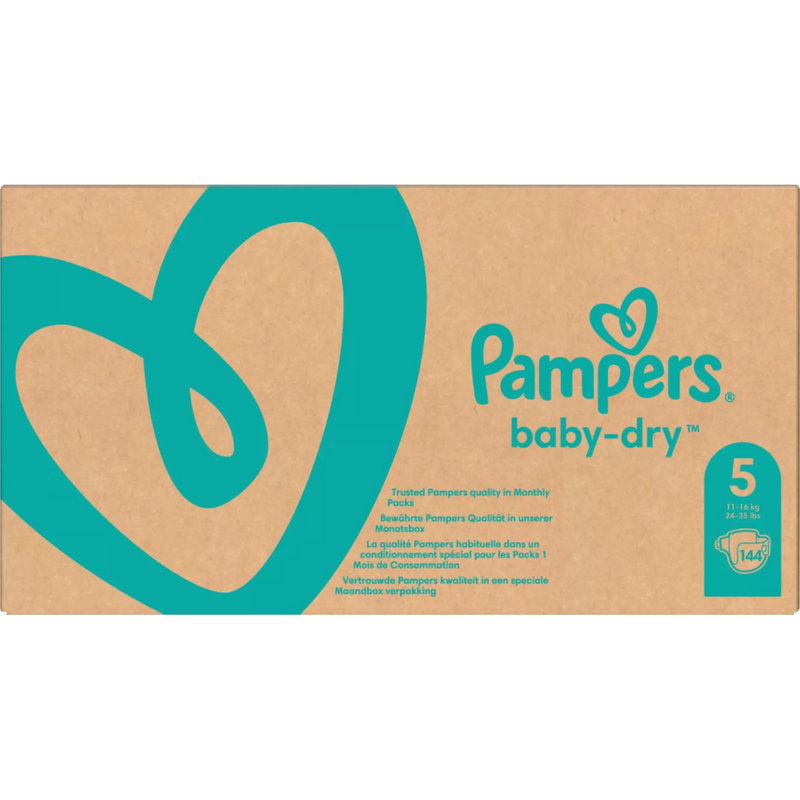 Pampers Luiers Baby-Dry maat 5 Junior, 11-16 kg, maandbox, 144 stuks