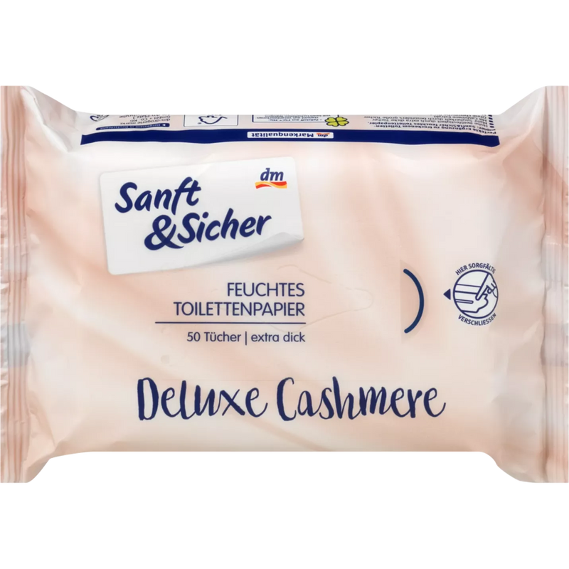 Sanft&Sicher Vochtig toiletpapier Deluxe Cashmere navulling, 50 stuks.