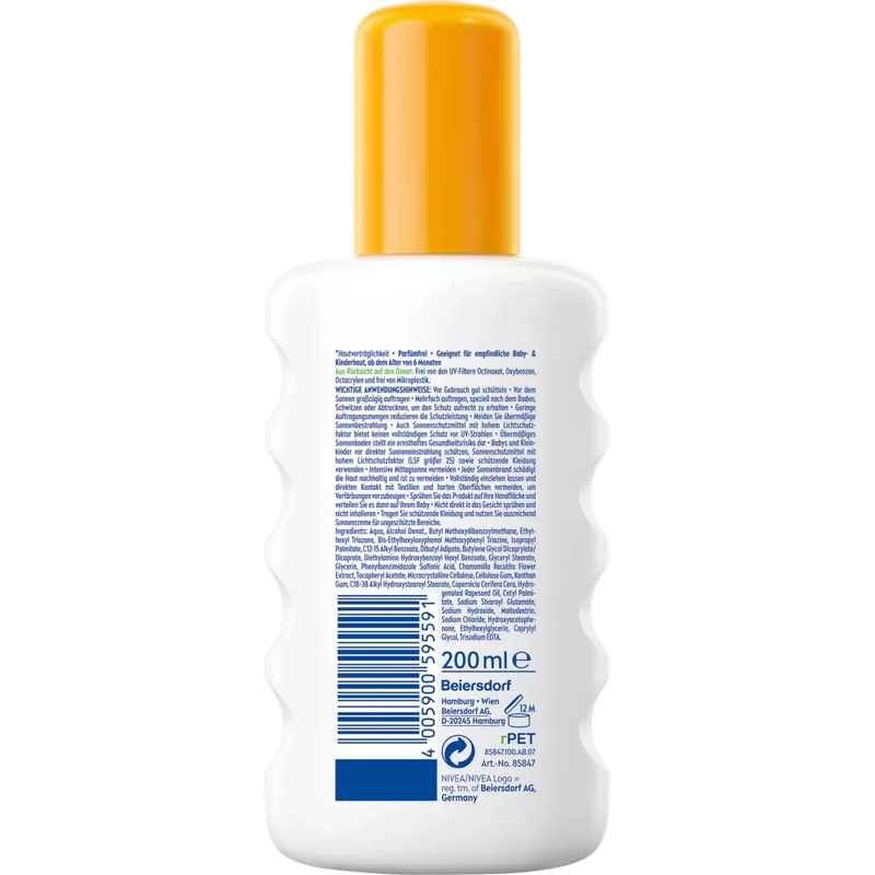 NIVEA SUN Sun Spray Kids, Bescherming & Verzorging gevoelig, SPF 50+, 200 ml