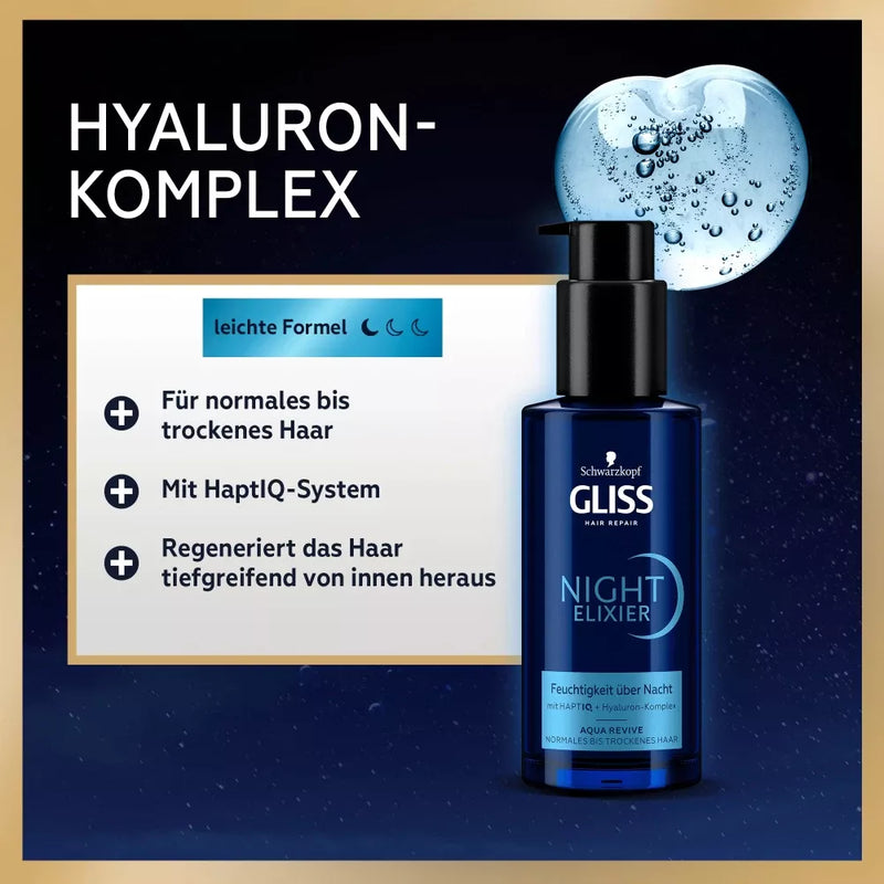 Schwarzkopf GLISS Haarbehandeling Nacht Elixir Aqua Revive, 100 ml