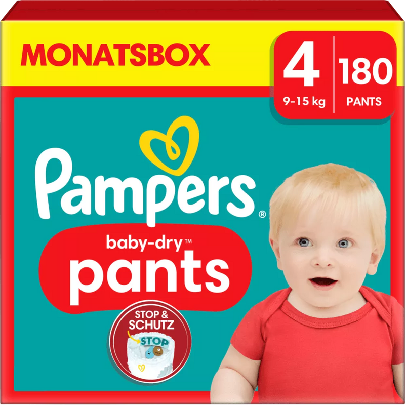 Pampers Babybroekjes Baby Dry Gr.4 Maxi (9-15 kg), maandelijkse doos, 180 stuks.