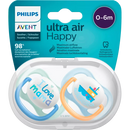 Philips AVENT Fopspeen ultra air silicone, blauw/geel, 0-6 maanden, 2 stuks