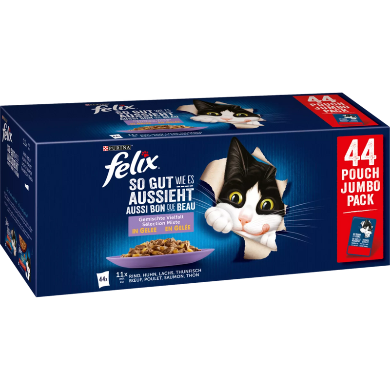 Purina felix Nat kattenvoer met rund, kip, zalm & tonijn, gemengde variatie Multipack (44x85 g), 3.74 kg