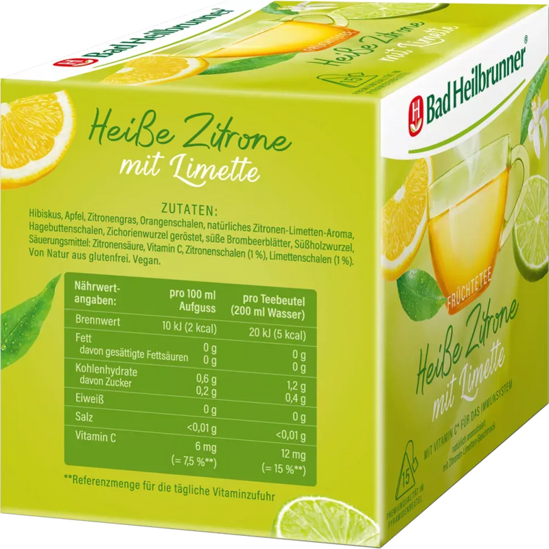 Bad Heilbrunner Vruchtenthee, hete citroen met limoen (15 x 2,5 g), 37,5 g