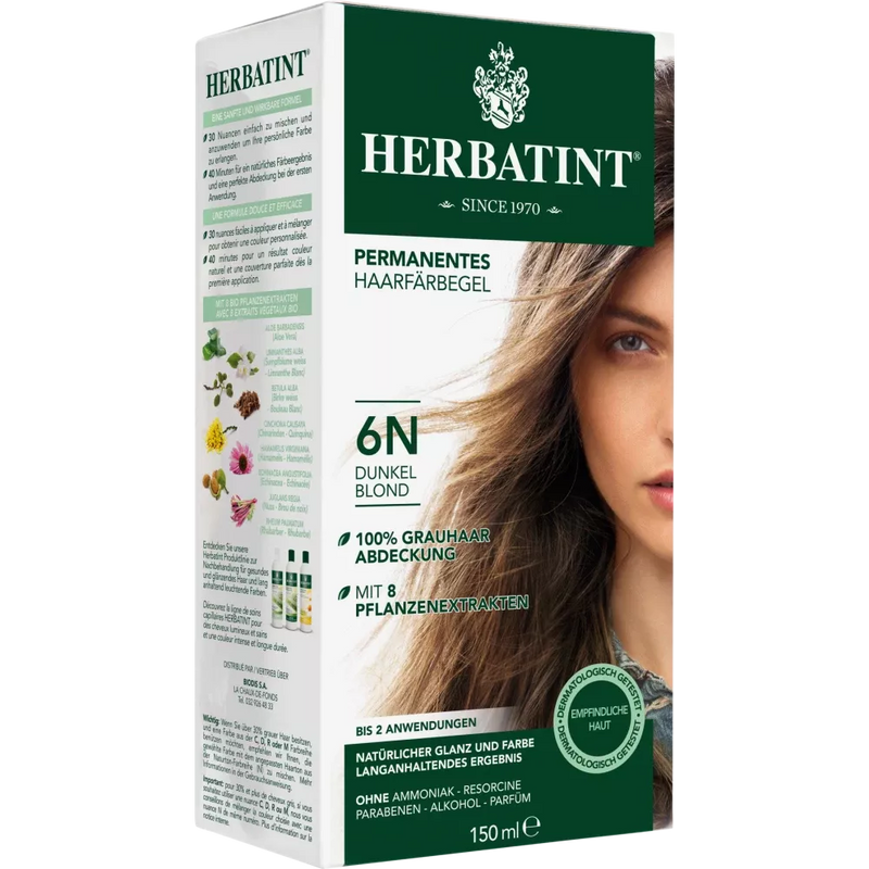 Herbatint Haarkleur gel Donker Blond 6N, 1 stuk
