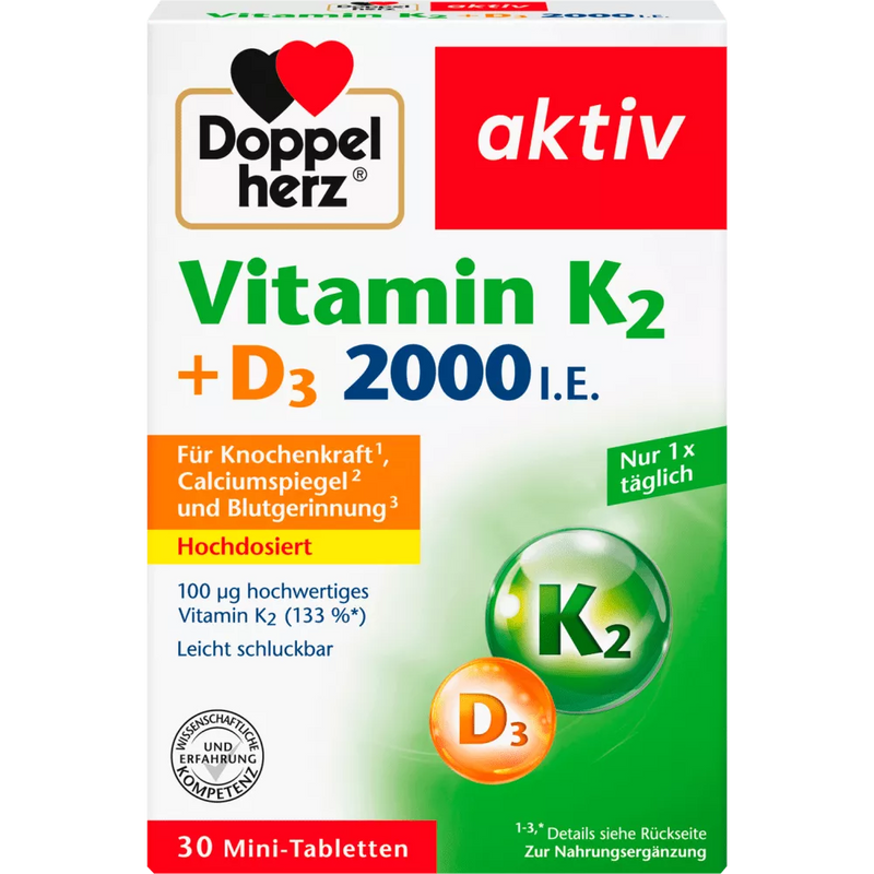 Doppelherz Vitamine K2 + D3 Tabletten 30 stuks, 13,1 g