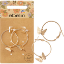 Boucles d'oreilles créoles dorées avec pendentif papillon, 2 pièces.