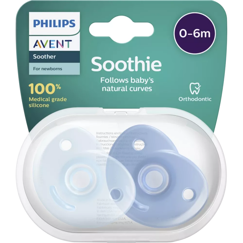 Philips AVENT Fopspeen Soothie silicone, blauw, vanaf de geboorte, 2 stuks