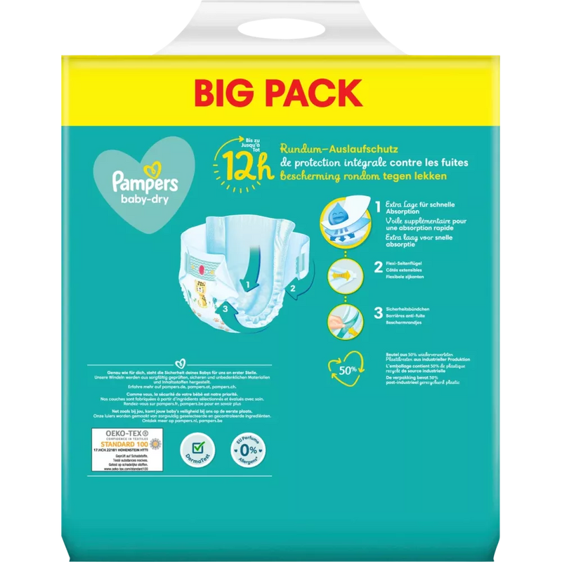 Pampers Baby Dry luiers, maat 7 Extra Large, 15+kg, tweelingverpakking, 50 stuks.